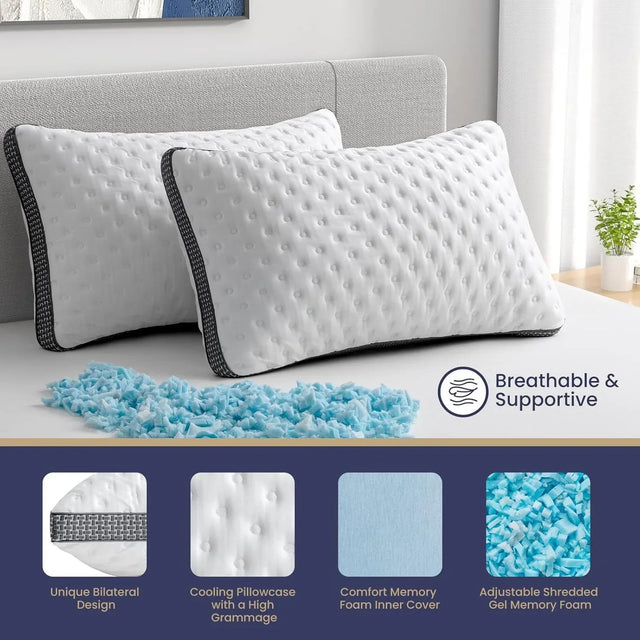 Queen Medium Firm Cooling Gel Memory Foam Bed Pillow - Omega Lifestyles