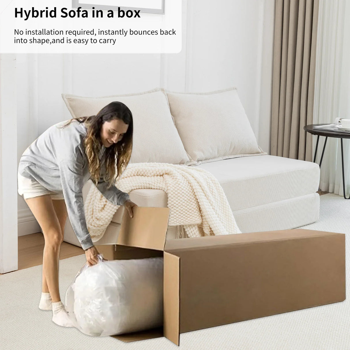 Foldable Corduroy Convertible Sofa Bed With Lumbar Pillow - Omega Lifestyles