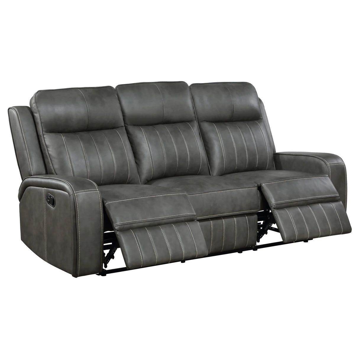 Grey Upholstered Manual Reclining Plush Foam Sofa - Omega Lifestyles