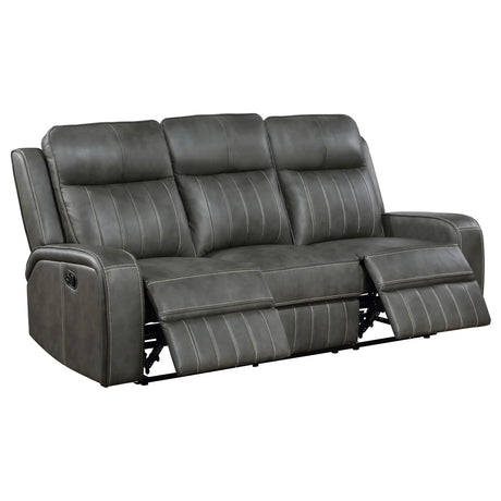 Grey Upholstered Manual Reclining Plush Foam Sofa - Omega Lifestyles