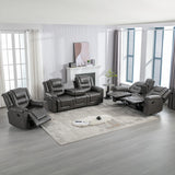 Grey Manual PU Upholstered Home Theater Recliner Chair Set - Omega Lifestyles