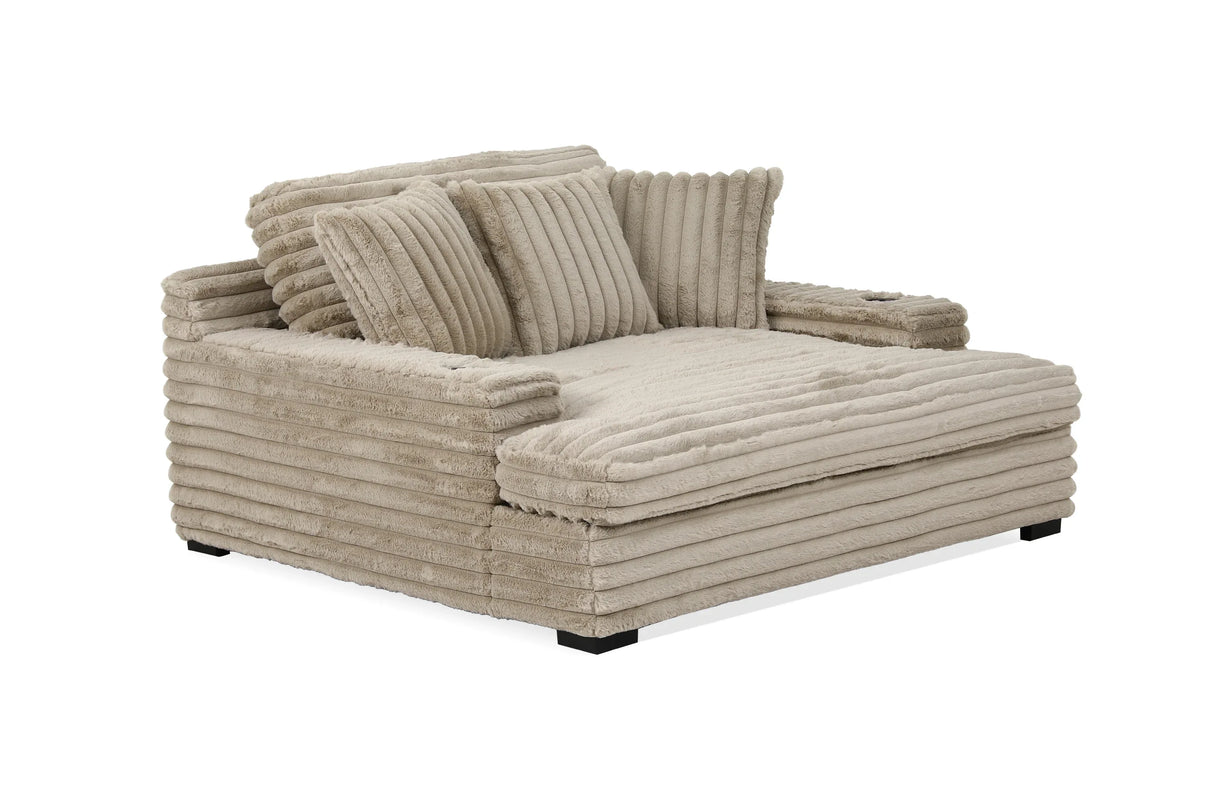 Corduroy Jumbo Chaise Armchair With Dual Cup Holders - Omega Lifestyles