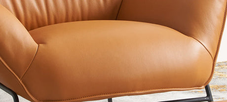 Sandstone Top Grain Leather Accent Chair With Ottoman - Omega Lifestyles