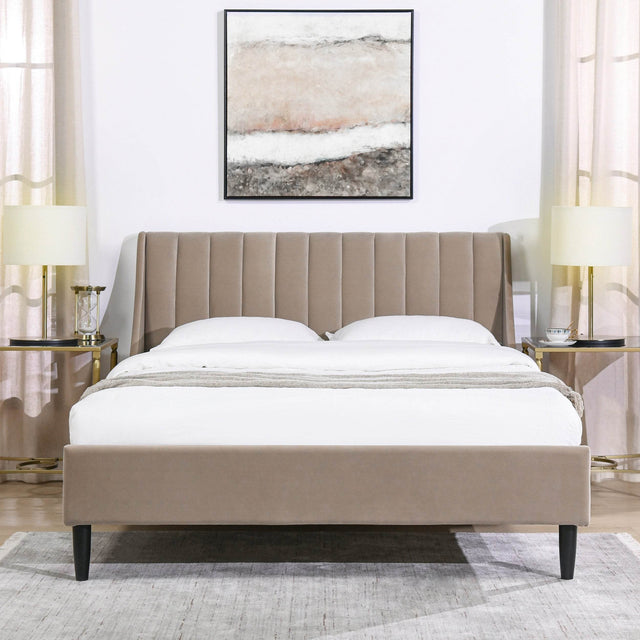 Modern Velvet Upholstered Platform Bed Frame - Omega Lifestyles