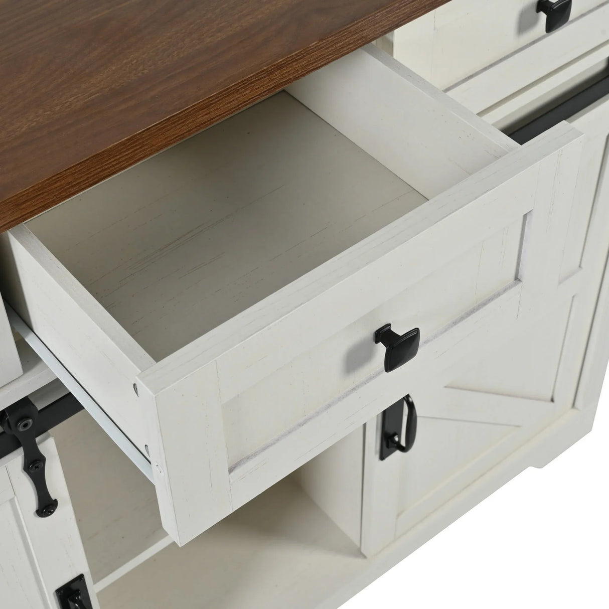 Farmhouse Kitchen Island Rolling Cart With Power Outlet - Omega Lifestyles