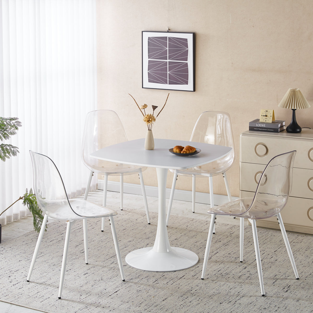 5-Piece Mid-Century MDF Top Metal Leg Dining Set
