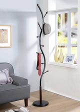 Arles Black Metal And Walnut Wood Standing Coat Rack - Omega Lifestyles