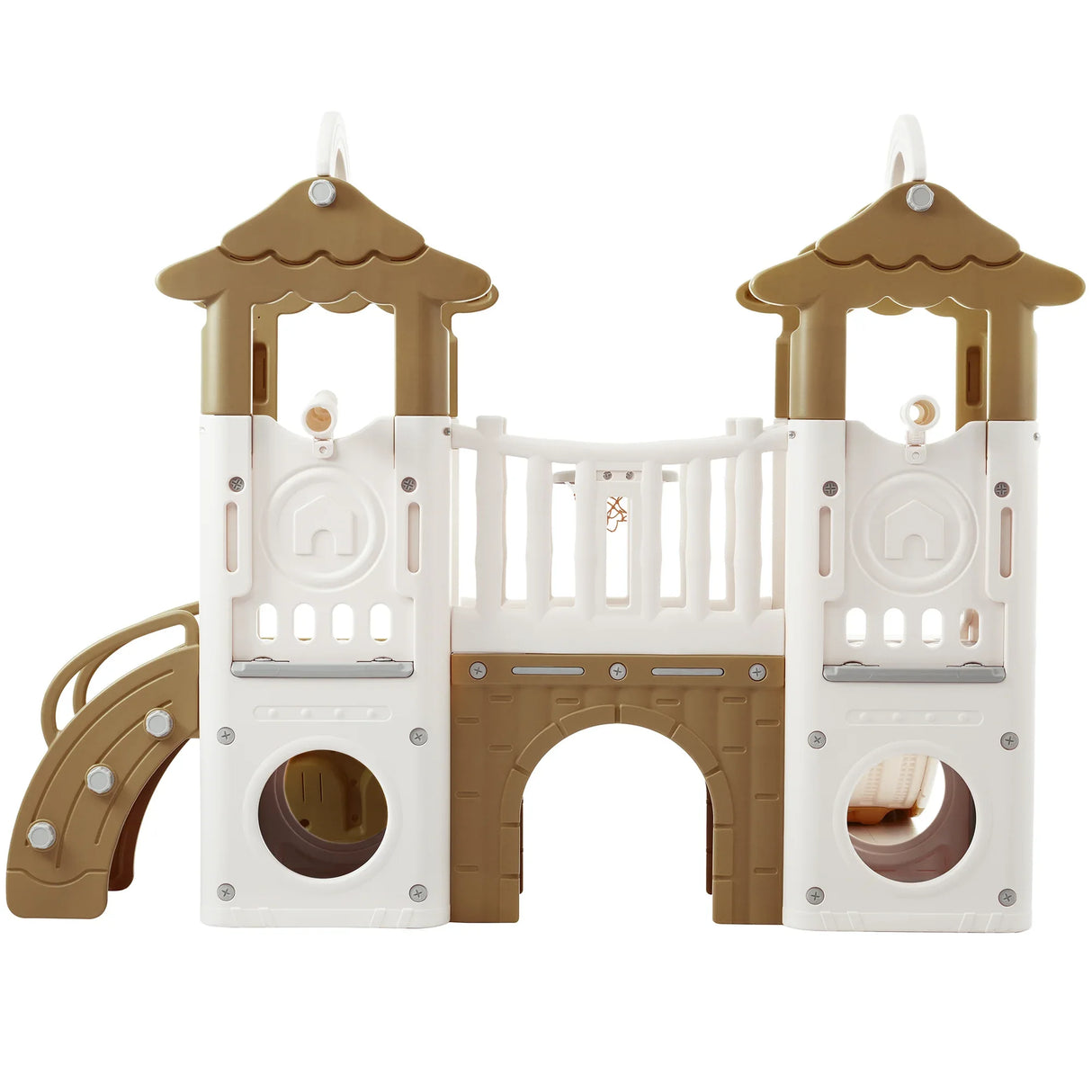 8-in-1 Toddler Freestanding Slide Climber Playset Brown - Omega Lifestyles