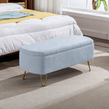 Blue Faux Fur Upholstered Storage Bench With Gold Legs - Omega Lifestyles