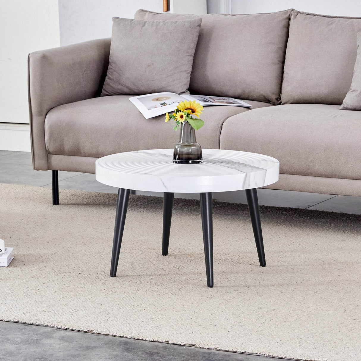 White Marble Pattern Round MDF Metal Coffee Table - Sleep Galleria