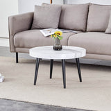 White Marble Pattern Round MDF Metal Coffee Table - Sleep Galleria