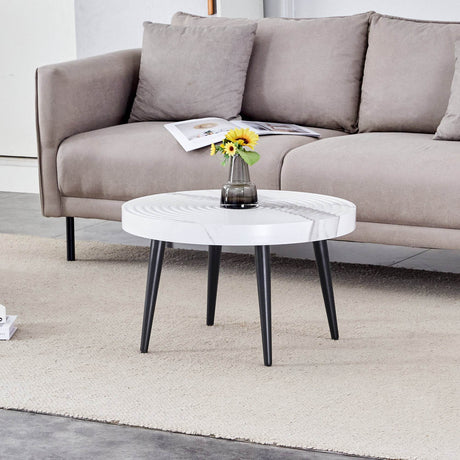 White Marble Pattern Round MDF Metal Coffee Table - Sleep Galleria