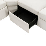 Beige Linen Fabric Power Recliner Sectional Sofa With USB Ports - Omega Lifestyles