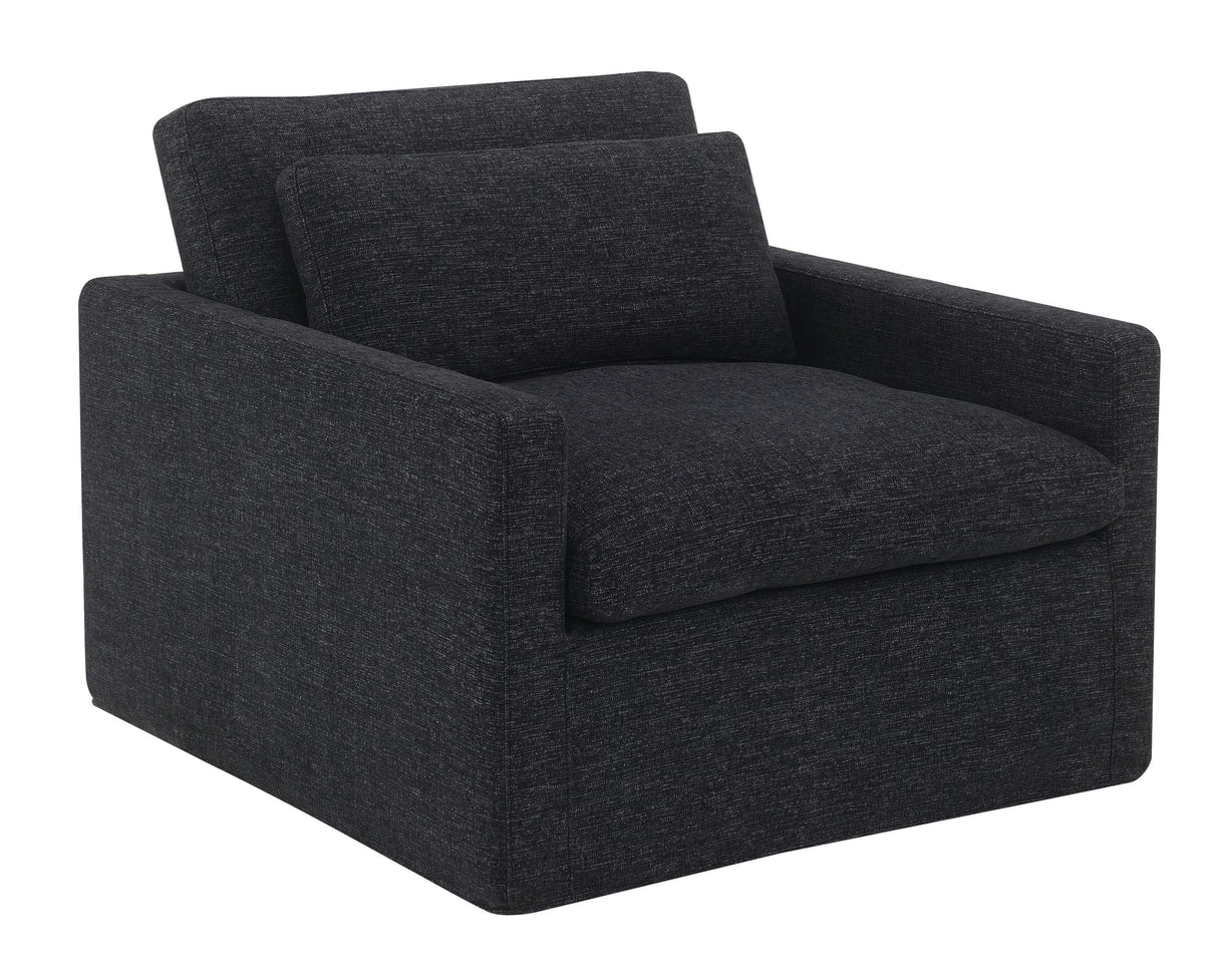 Dark Gray Fabric Foam-Filled Swivel Chair With Toss Pillow - Omega Lifestyles