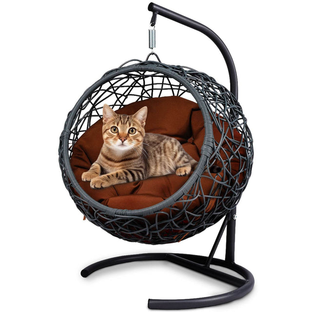 Indoor Hanging Cat Hammock Bed With Stand And Cushion - Omega Lifestyles