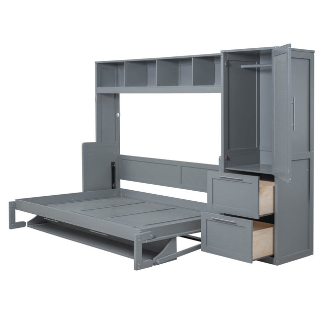 Full Murphy Bed With Closet Drawers Storage Gray Full - Omega Lifestyles