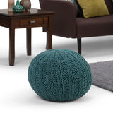 Hand Knit Teal Round Pouf Accent Seating - Omega Lifestyles