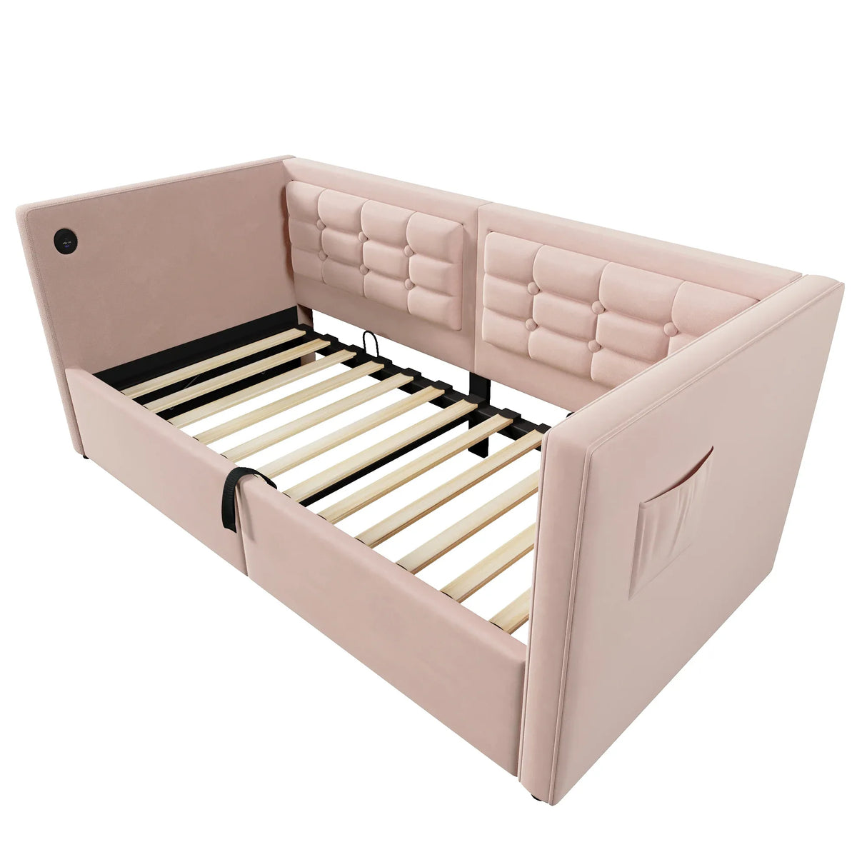Twin Pink Velvet Upholstered Hydraulic Storage Bed Frame - Omega Lifestyles