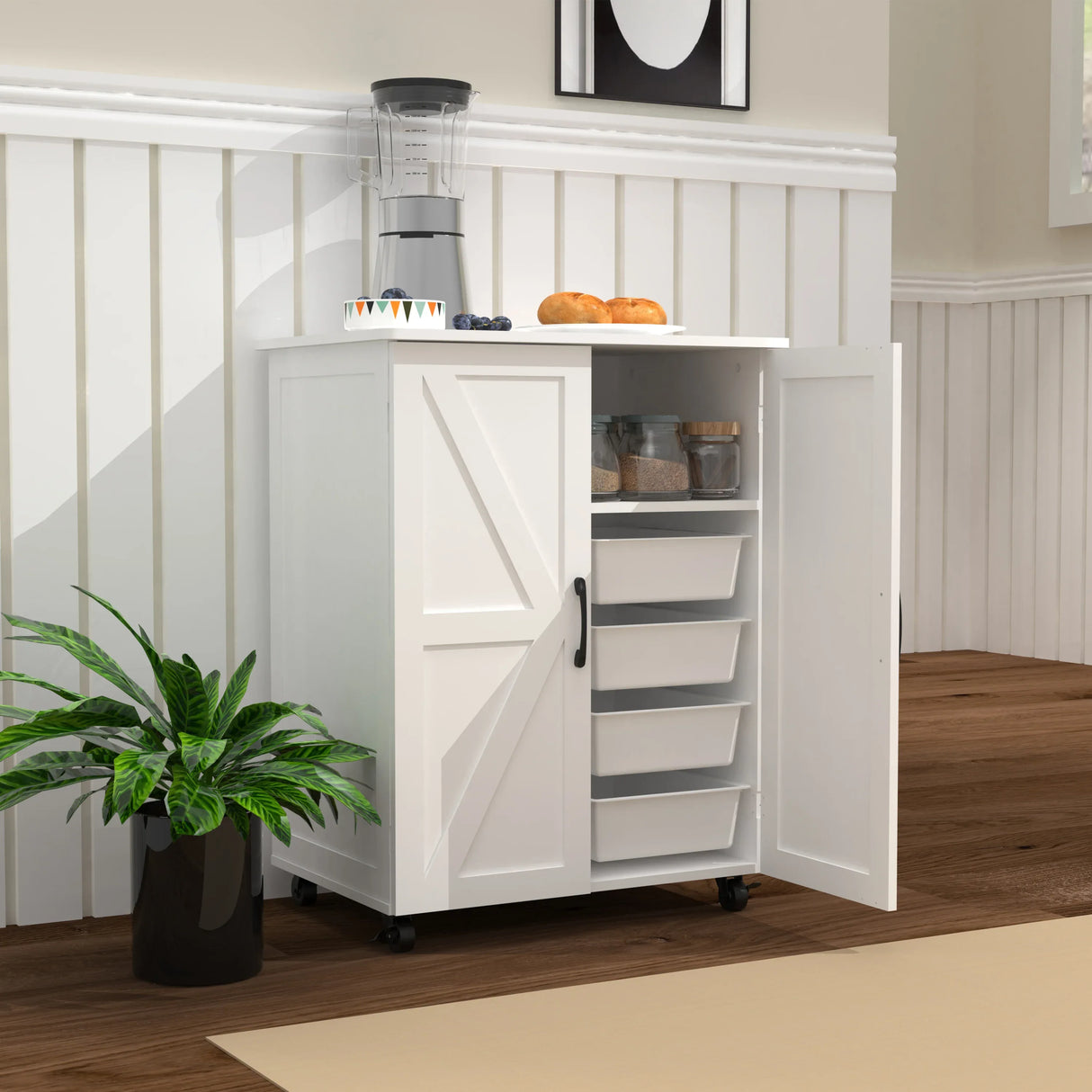 Contemporary White MDF Large Capacity Storage Cabinet - Omega Lifestyles