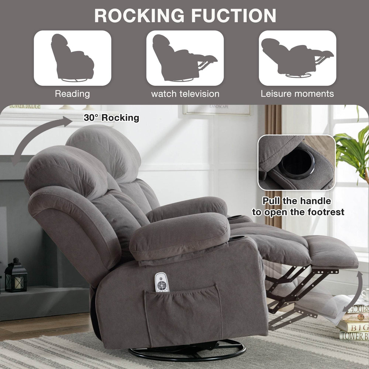 Soft Velvet Manual Swinging Massage Recliner Chair - Omega Lifestyles