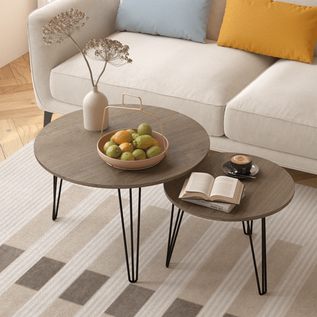 Set of 2 Rustic Brown Round Nesting Coffee Tables - Sleep Galleria