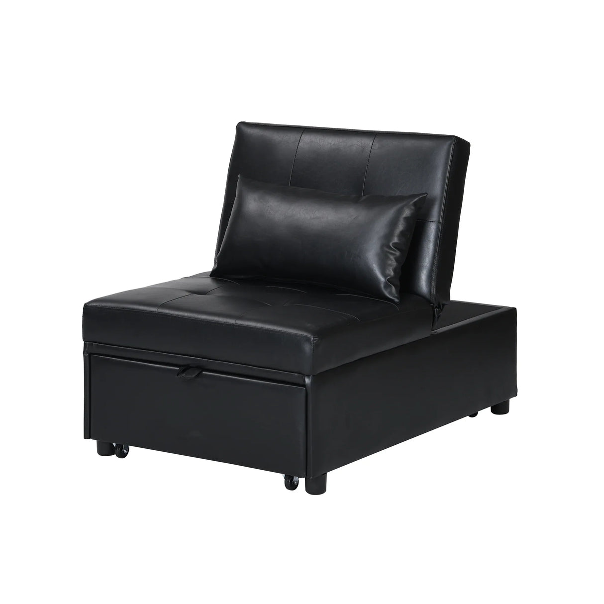 Black Leather Folding Multifunctional Space-Saving Ottoman Sofa Bed - Omega Lifestyles