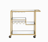 Champagne Finish Mirrored Top Metal Serving Cart - Omega Lifestyles