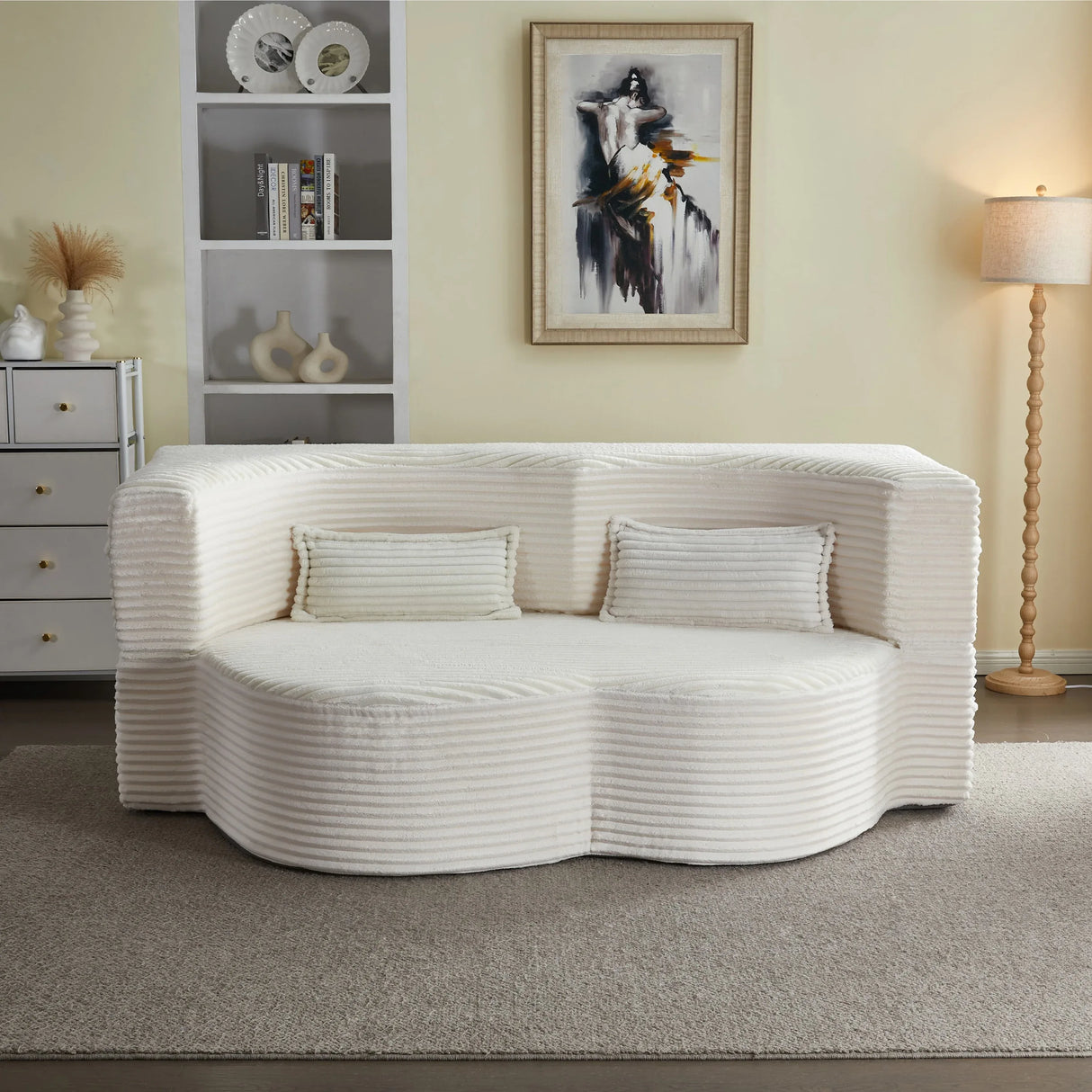 Full Size Plush Corduroy Foam-Filled Folding Sofa Bed With Pillows - Omega Lifestyles