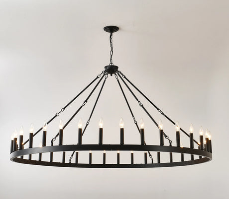 Farmhouse Matte Black Wagon Wheel Chandelier 36-Light 64-Inch - Omega Lifestyles