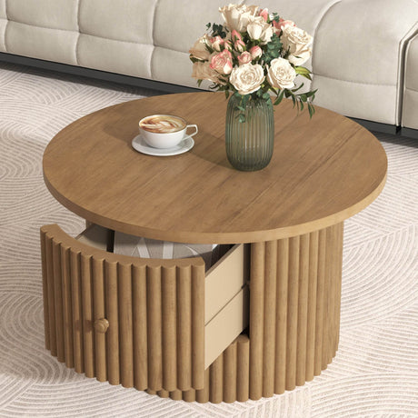 Round Farmhouse Coffee Table With Drawer - Sleep Galleria