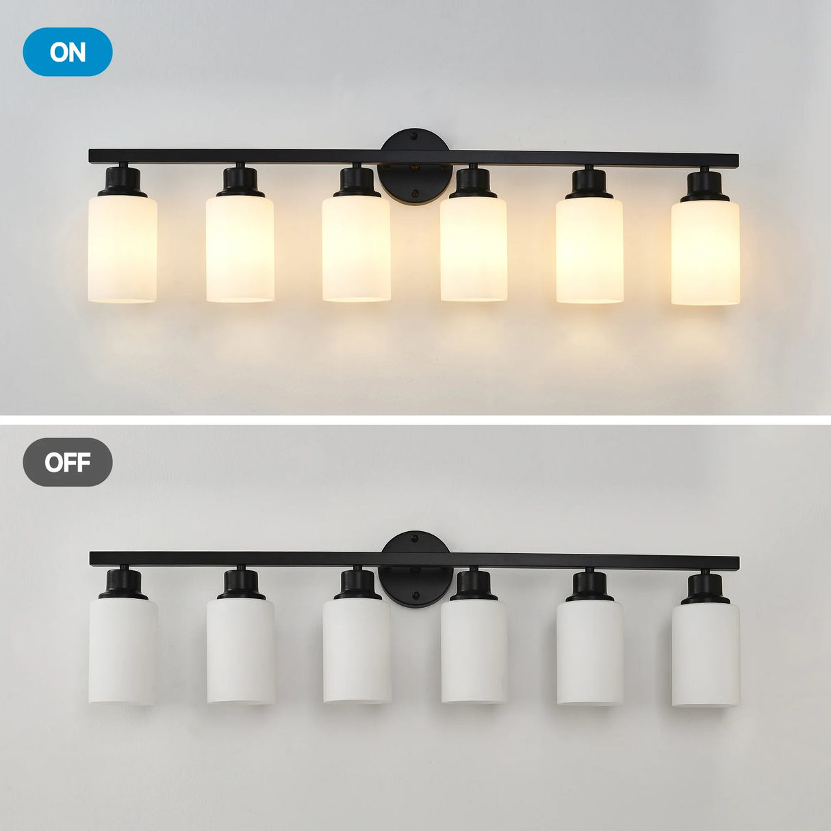 Matte Black Glass Shade 6-Light Wall Sconce Lighting - Omega Lifestyles