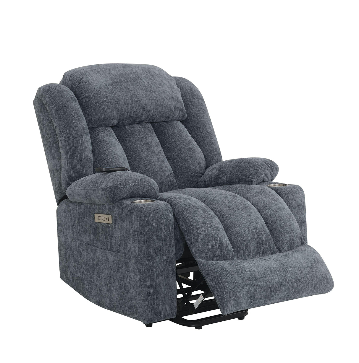 Blue Chenille Power Lift Recliner With Heating Massage - Omega Lifestyles