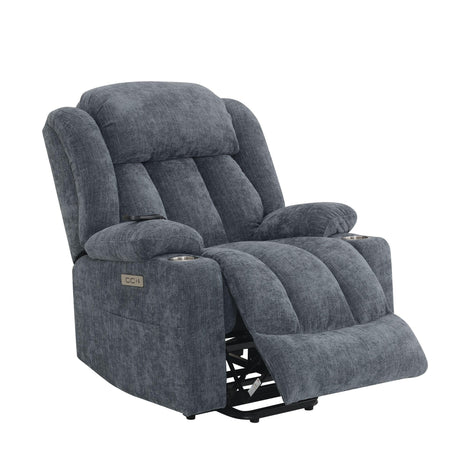Blue Chenille Power Lift Recliner With Heating Massage - Omega Lifestyles