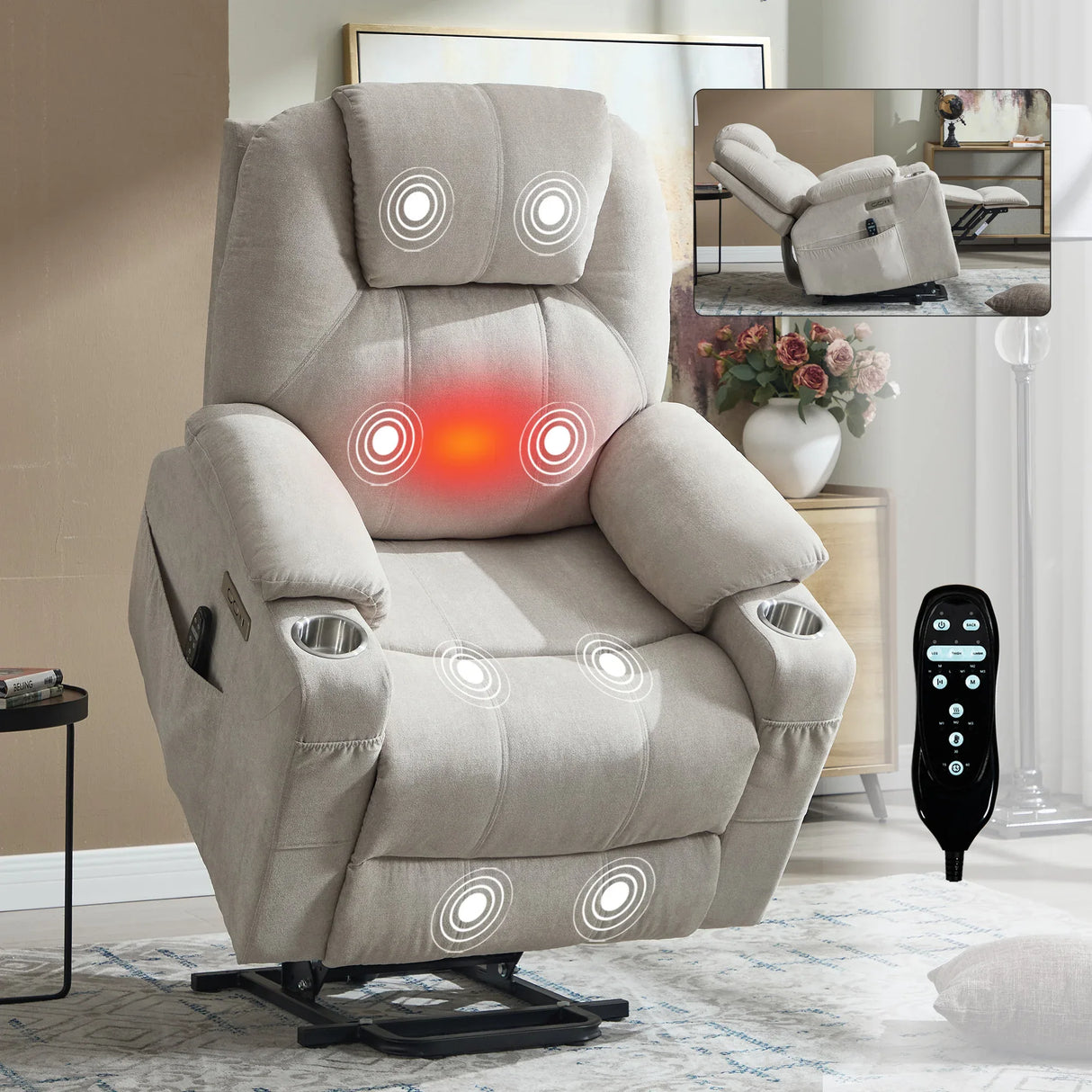 Power Lift Recliner Chair With Massage Lumbar Heat - Omega Lifestyles