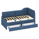 Twin L-Shaped Upholstered Corduroy Daybed With Drawers - Omega Lifestyles