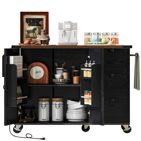 Farmhouse Kitchen Island Cart With Power Outlet - Omega Lifestyles