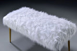 White Faux Fur Armless Backless Gold Finish Bench - Omega Lifestyles
