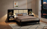 Queen Solid Wood Platform Bed Frame With Nightstands And Lamps - Omega Lifestyles