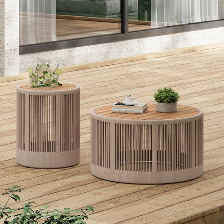 Rustic Acacia Wood Coffee Table And Side Table Set - Sleep Galleria