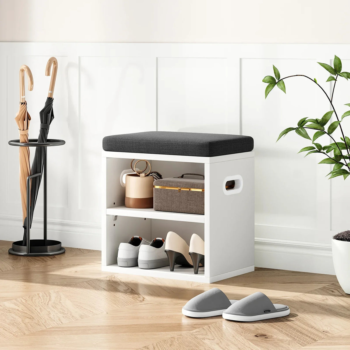 Wooden Shoe Storage Bench With Cushion Seating - Omega Lifestyles