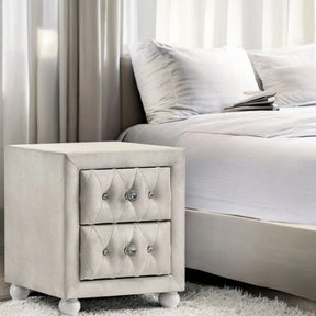 Beige Fabric Nightstand With Two Storage Drawers - Omega Lifestyles
