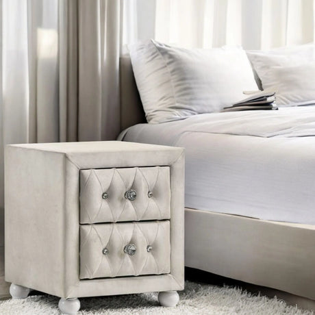 Beige Fabric Nightstand With Two Storage Drawers - Omega Lifestyles