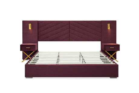 Queen Velvet Upholstered Wingback Bed Frame - Omega Lifestyles