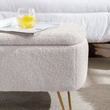 Ivory Faux Fur Upholstered Storage Bench With Gold Legs - Omega Lifestyles