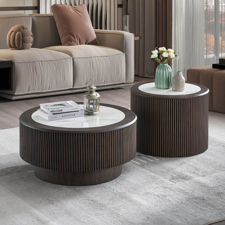 Modern Faux Marble Coffee Table Set With Pedestal - Sleep Galleria