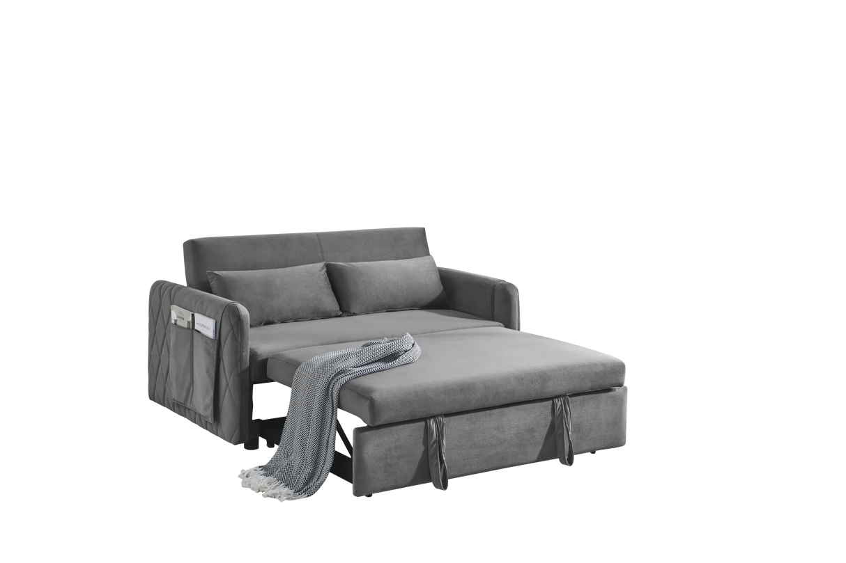 Velvet Convertible Pull-Out Sofa Bed With Pillows - Omega Lifestyles