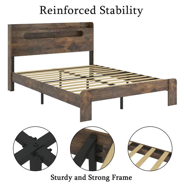 Full Wood Platform Bed Frame With Storage USB - Omega Lifestyles