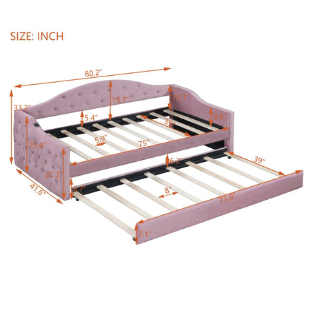 Twin Velvet Upholstered Daybed With Trundle USB Charging - Omega Lifestyles