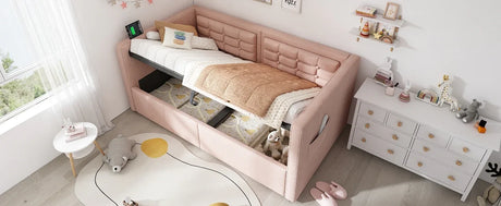 Twin Pink Velvet Upholstered Hydraulic Storage Bed Frame - Omega Lifestyles