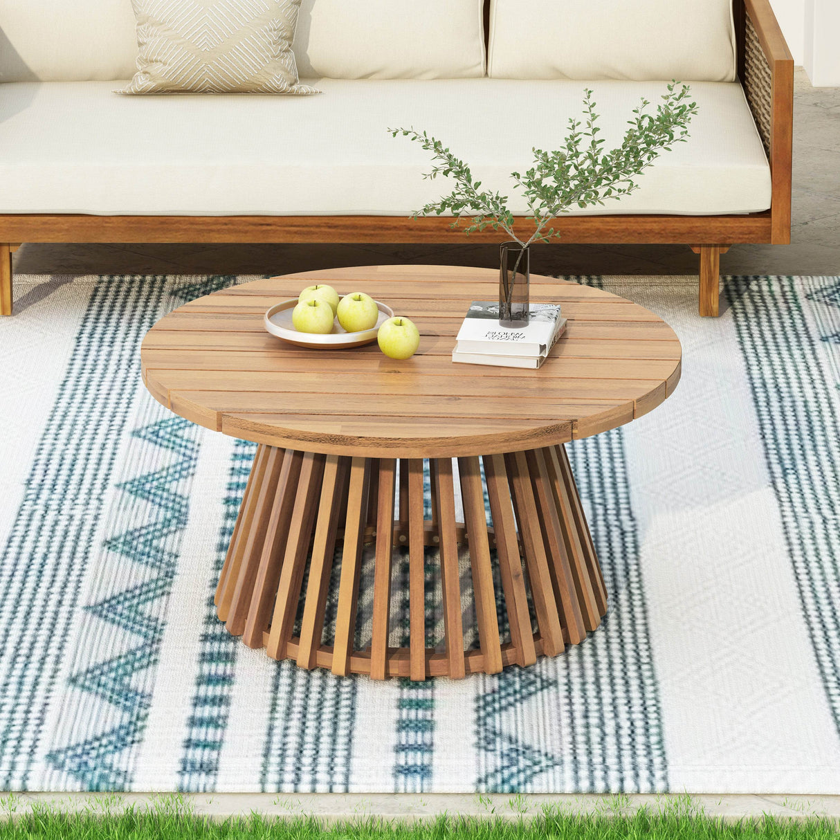Acacia Wood Round Patio Coffee Table - Omega Lifestyles